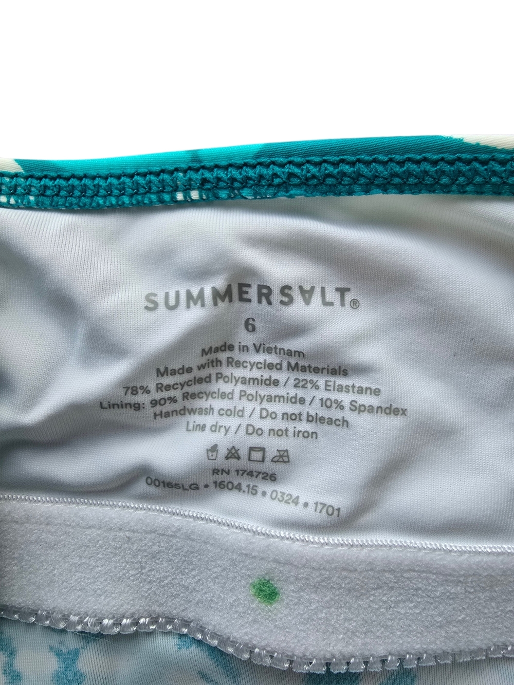 summersalt L.L Bean Editikn Teal & White Printed One-Piece Swimsuit Size 6 - Picture 5 of 6
